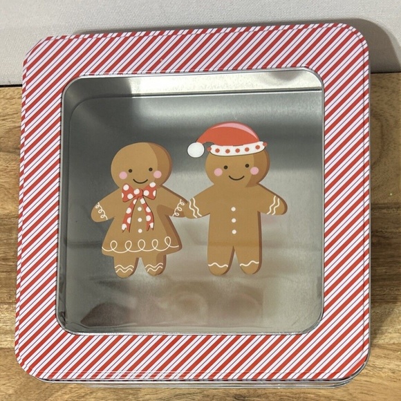 Gingerbread Boy & Girl Cookie Candy Tin Christmas 8.25” x 8.25" x 3" - Picture 2 of 5